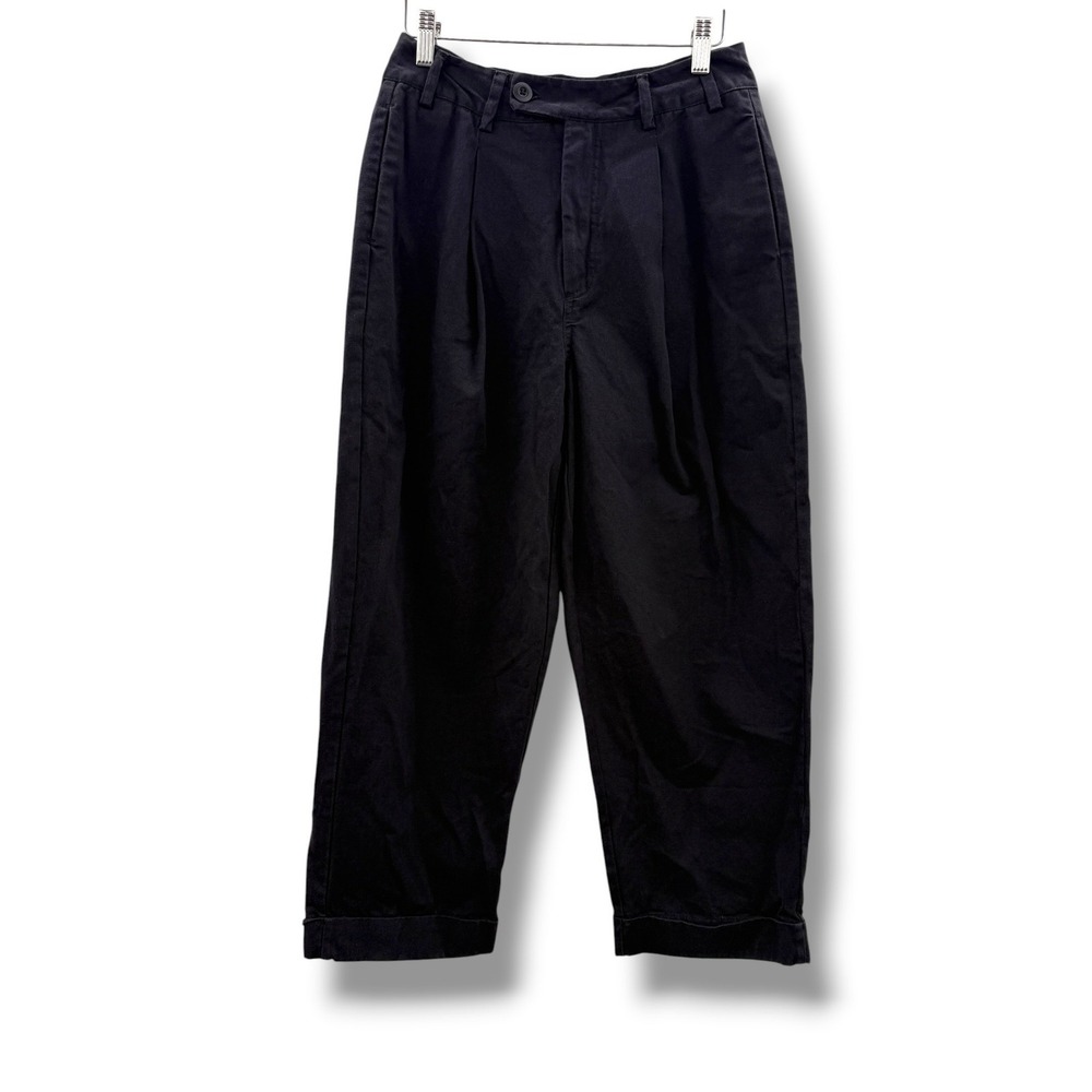 Free People Pleated Straight Trousers Womens Size 0 Navy High Rise Cuffed Pants